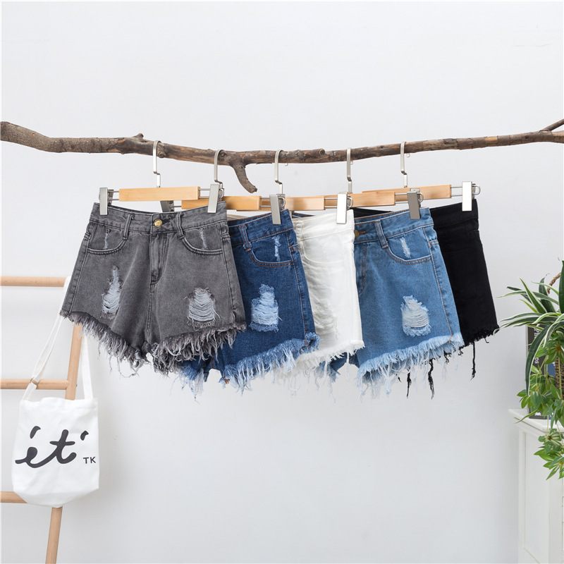 Denim Short Met Wijde Pijpen Voor Dames Hoge Taille Wijd Gescheurd