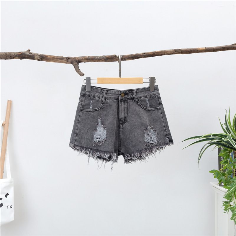 Denim Short Met Wijde Pijpen Voor Dames Hoge Taille Wijd Gescheurd