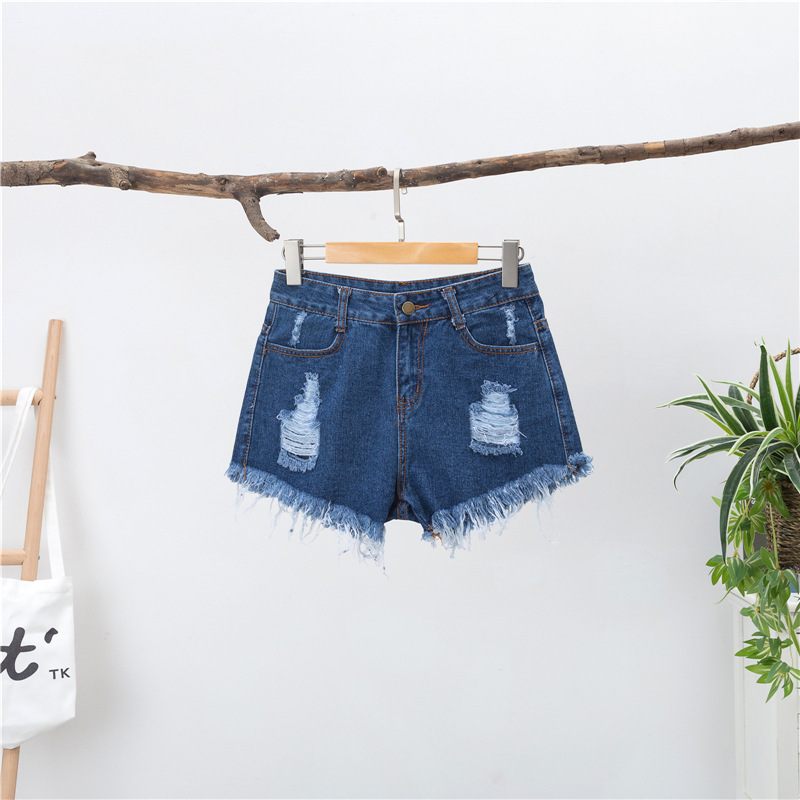 Denim Short Met Wijde Pijpen Voor Dames Hoge Taille Wijd Gescheurd