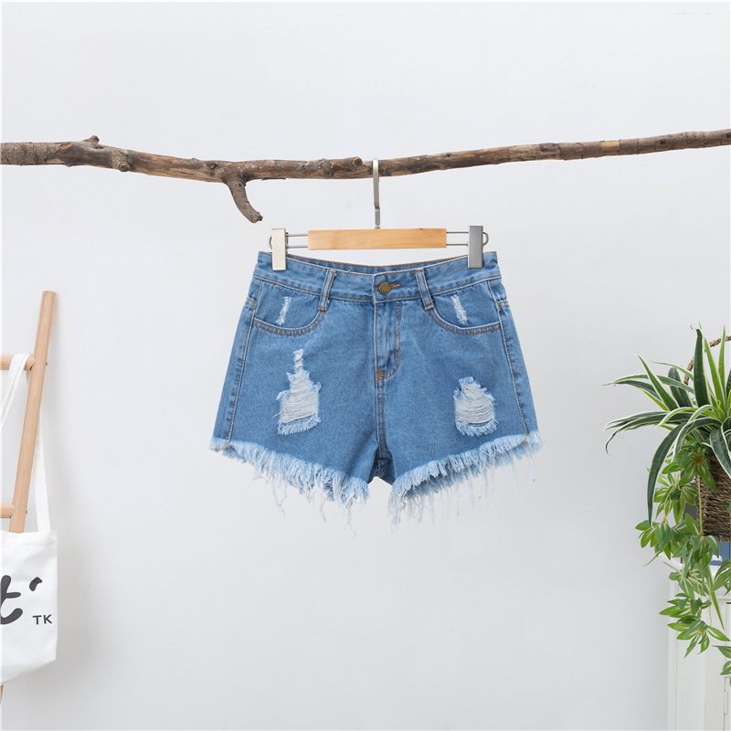 Denim Short Met Wijde Pijpen Voor Dames Hoge Taille Wijd Gescheurd