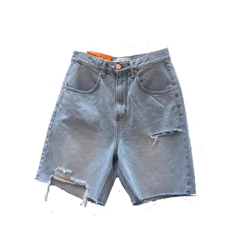 Denim Short Voor Dames Gescheurd Hoge Taille Recht