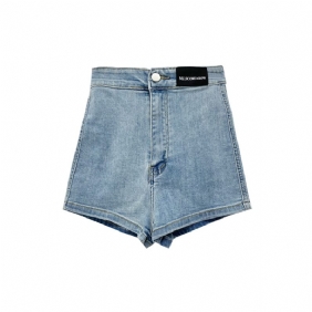 Denim Shorts Dames Dun Gedeelte Hoge Taille Rechte Slim Fit Elastische Wijde Pijpen