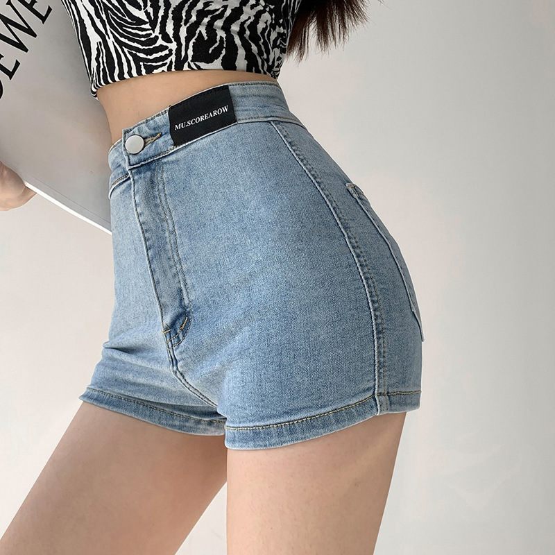 Denim Shorts Dames Dun Gedeelte Hoge Taille Rechte Slim Fit Elastische Wijde Pijpen