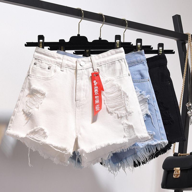 Denim Shorts Dames Hoge Taille Losse Gaten Wijde Pijpen