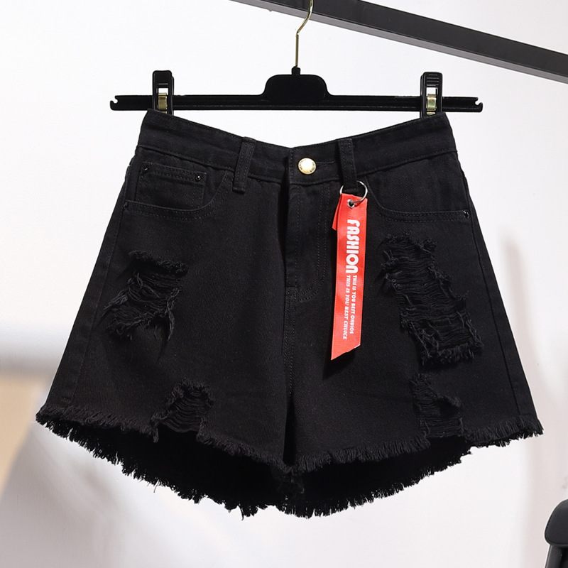 Denim Shorts Dames Hoge Taille Losse Gaten Wijde Pijpen