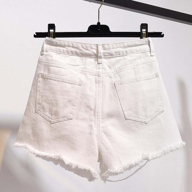 Denim Shorts Dames Hoge Taille Losse Gaten Wijde Pijpen