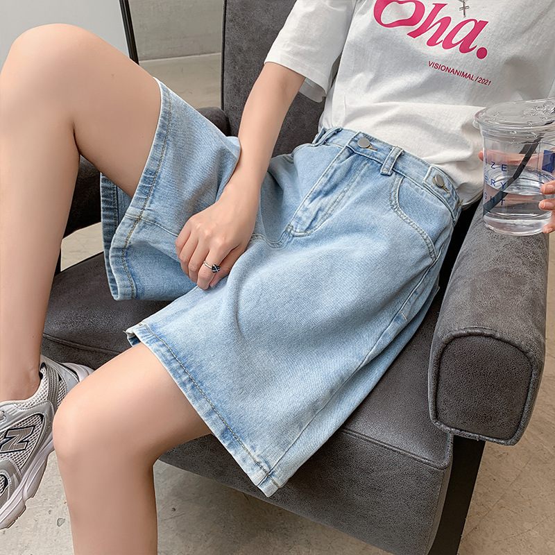 Denim Shorts Dames Hoge Taille Losse Vijfpunts Rechte Wijde Pijpen Dunne Sectie