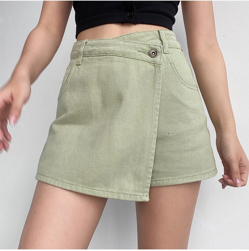 Denim Shorts Met Hoge Taille Dames Lichte Kleur Nep Tweedelig Temperament