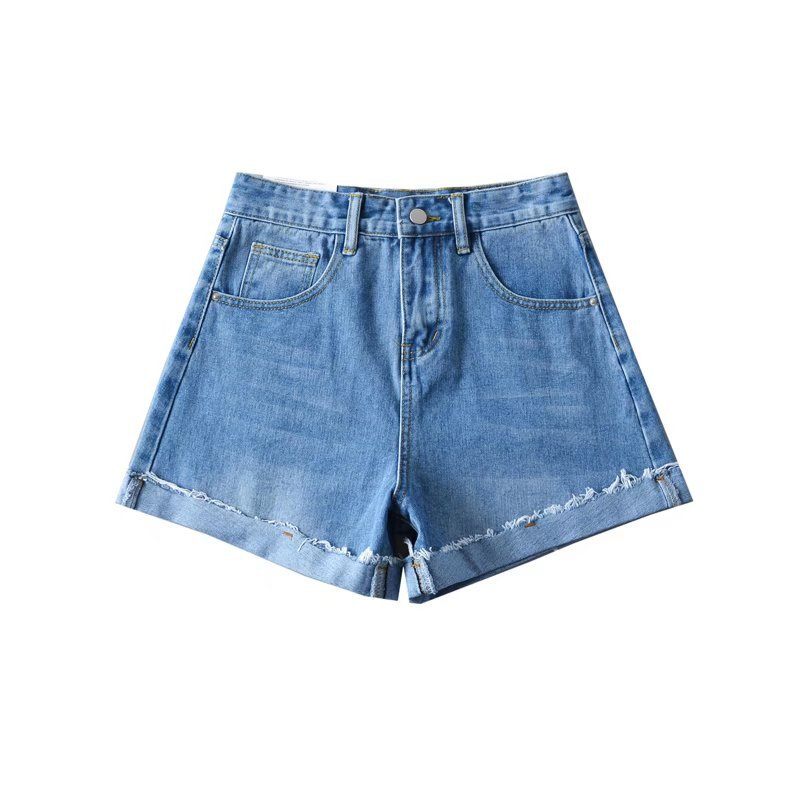 Denim Shorts Voor Dames Hoge Taille Wijde Pijpen Normaal Recht Opgerold Modieus Casual