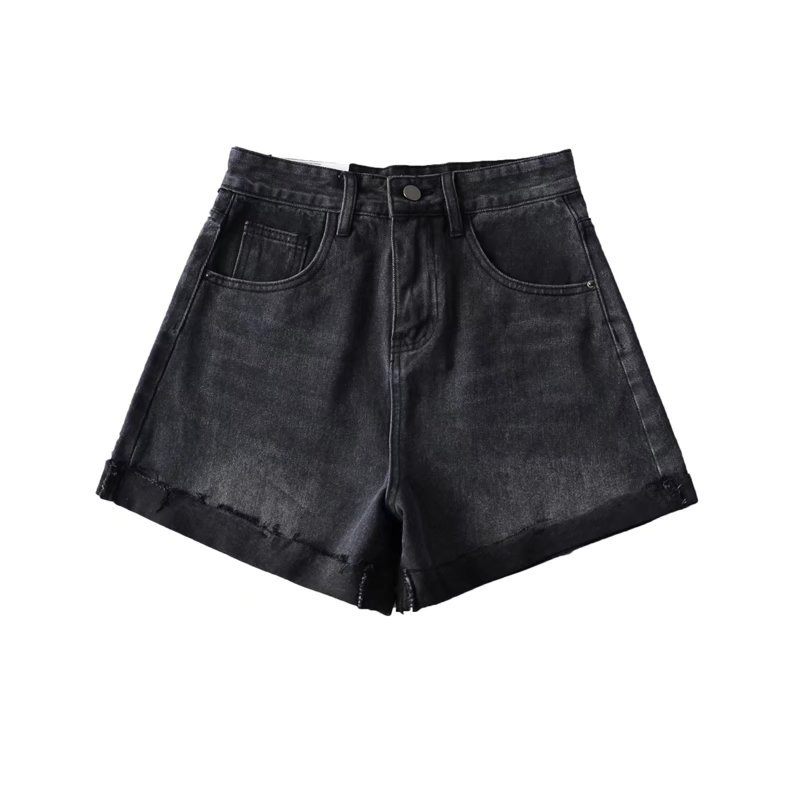 Denim Shorts Voor Dames Hoge Taille Wijde Pijpen Normaal Recht Opgerold Modieus Casual