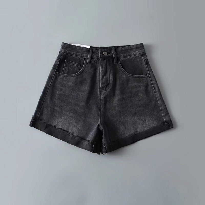 Denim Shorts Voor Dames Hoge Taille Wijde Pijpen Normaal Recht Opgerold Modieus Casual