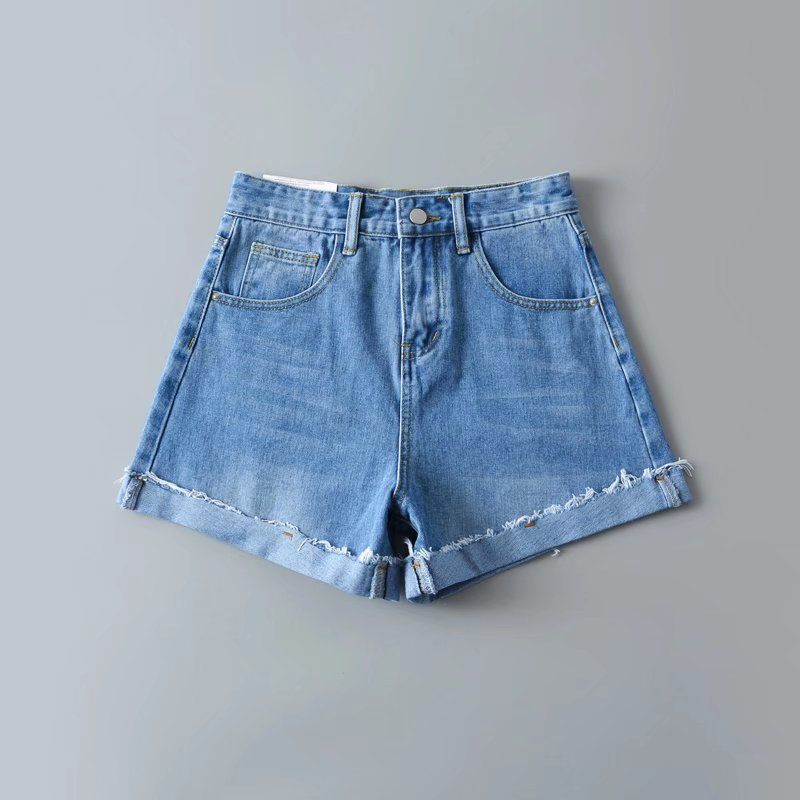 Denim Shorts Voor Dames Hoge Taille Wijde Pijpen Normaal Recht Opgerold Modieus Casual