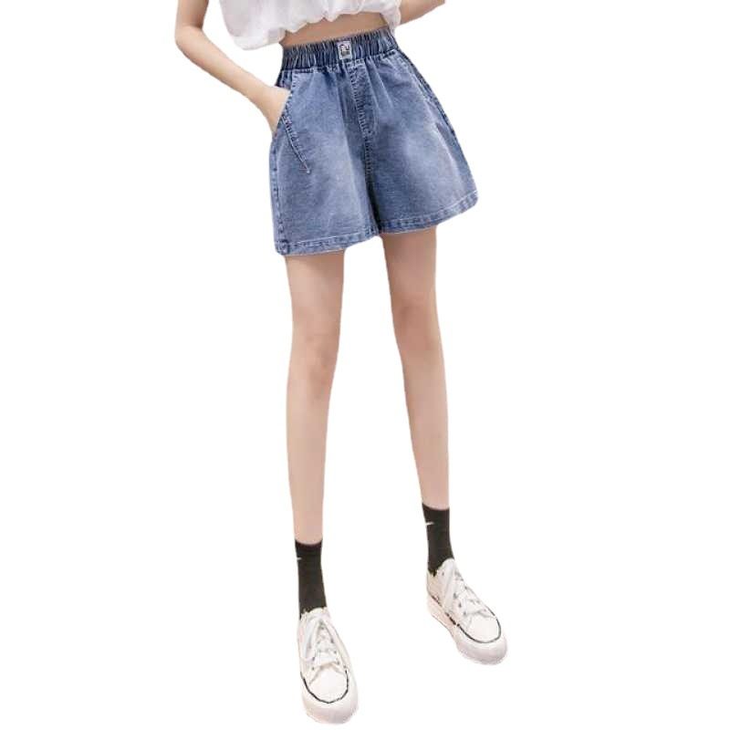 Elastische Taille Dunne Denim Shorts Dames Losse Hoge Wijde Pijpen Hotpants