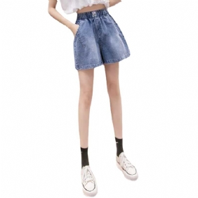 Elastische Taille Dunne Denim Shorts Dames Losse Hoge Wijde Pijpen Hotpants