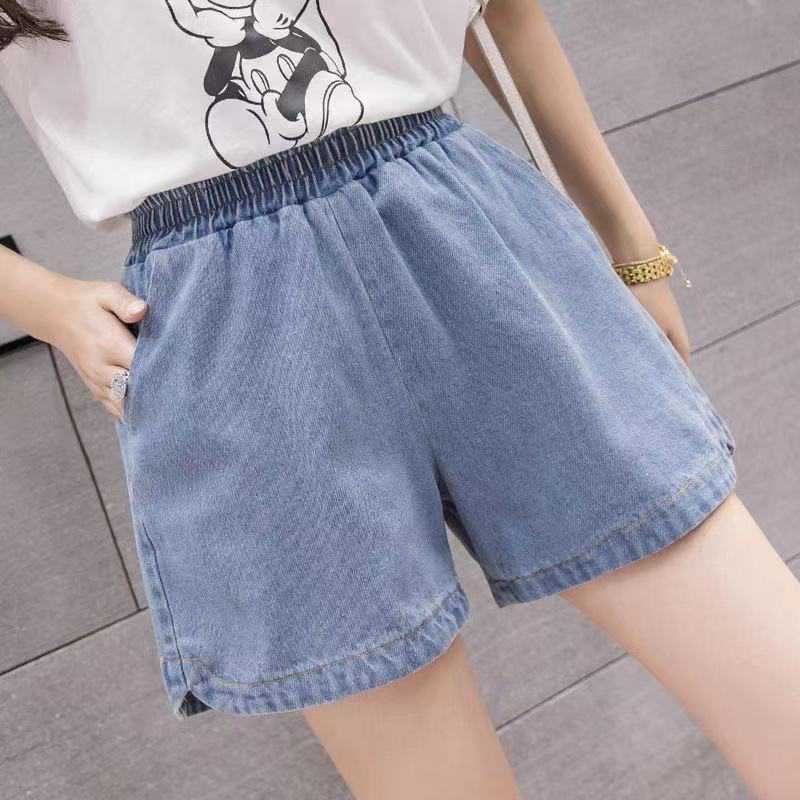 Elastische Taille Dunne Denim Shorts Dames Losse Hoge Wijde Pijpen Hotpants