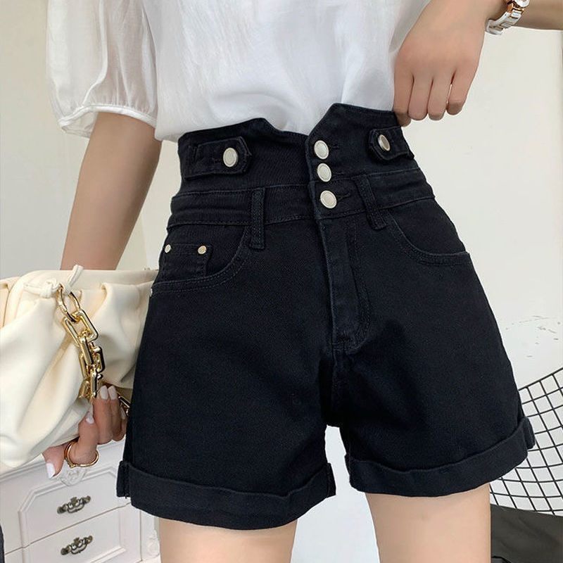 High Waist Denim Shorts Dames Hotpants Met Wijde Pijpen