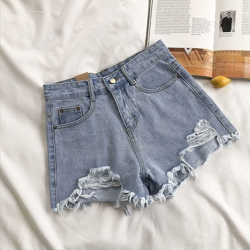 High Waist Denim Shorts Dames Hotpants Met Wijde Pijpen