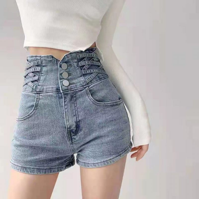 High Waist Denim Shorts Dames Hotpants Met Wijde Pijpen