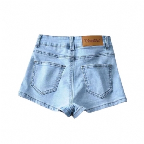 Hoge Elastische Denim Shorts Dames Zomer Basic Stijl Een Knoop Taille Damestas Hippe Hotpants