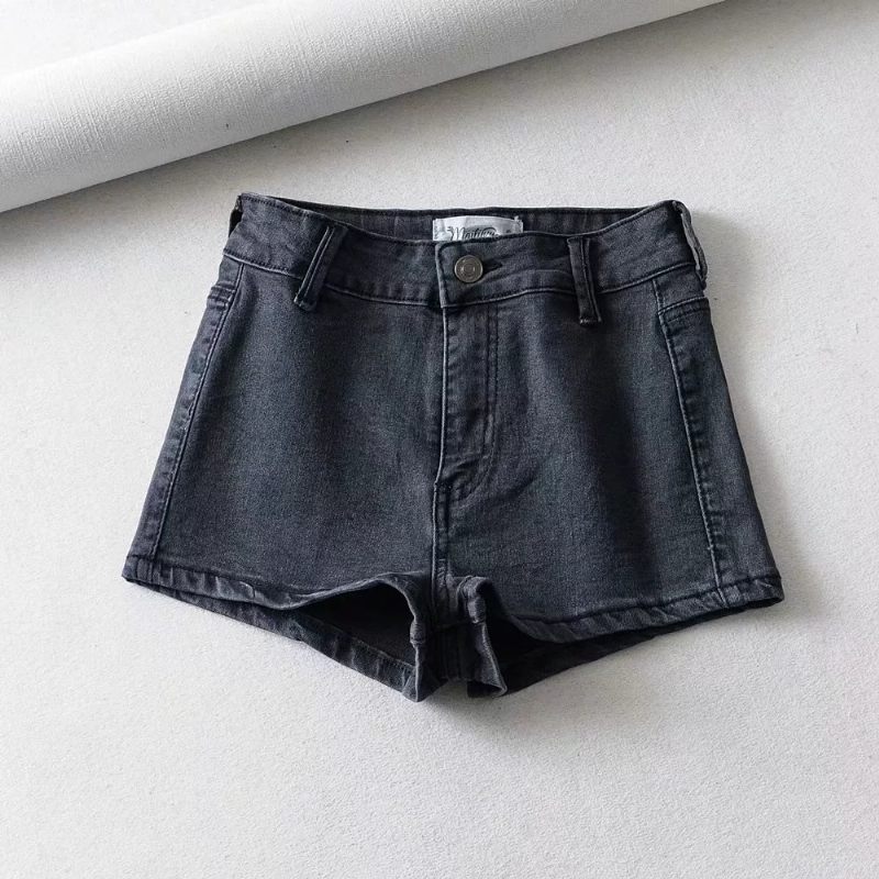 Hoge Elastische Denim Shorts Dames Zomer Basic Stijl Een Knoop Taille Damestas Hippe Hotpants