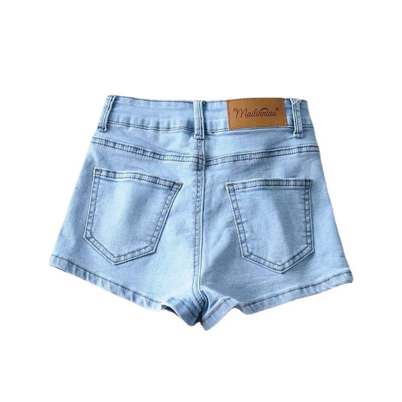 Hoge Elastische Denim Shorts Dames Zomer Basic Stijl Een Knoop Taille Damestas Hippe Hotpants