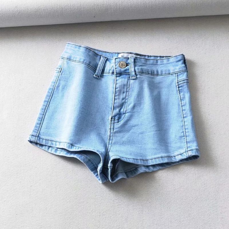 Hoge Elastische Denim Shorts Dames Zomer Basic Stijl Een Knoop Taille Damestas Hippe Hotpants