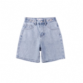 Hoge Taille Multi-knop Blauwe Denim Shorts Dames Hotpants