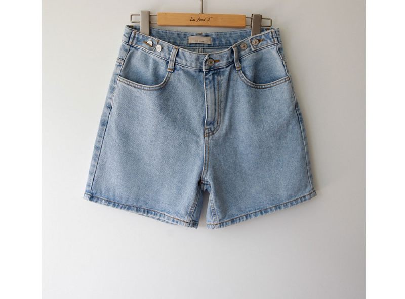 Hoge Taille Multi-knop Blauwe Denim Shorts Dames Hotpants