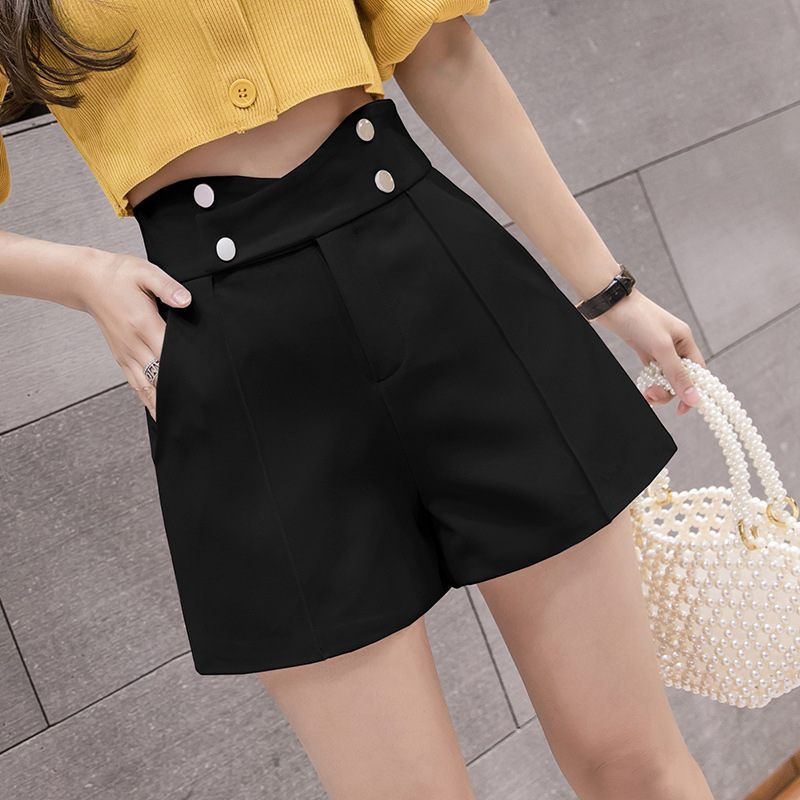 Hoge Taille Shorts Damesmode Losse Wijde Pijpen Zwarte Casual Broek