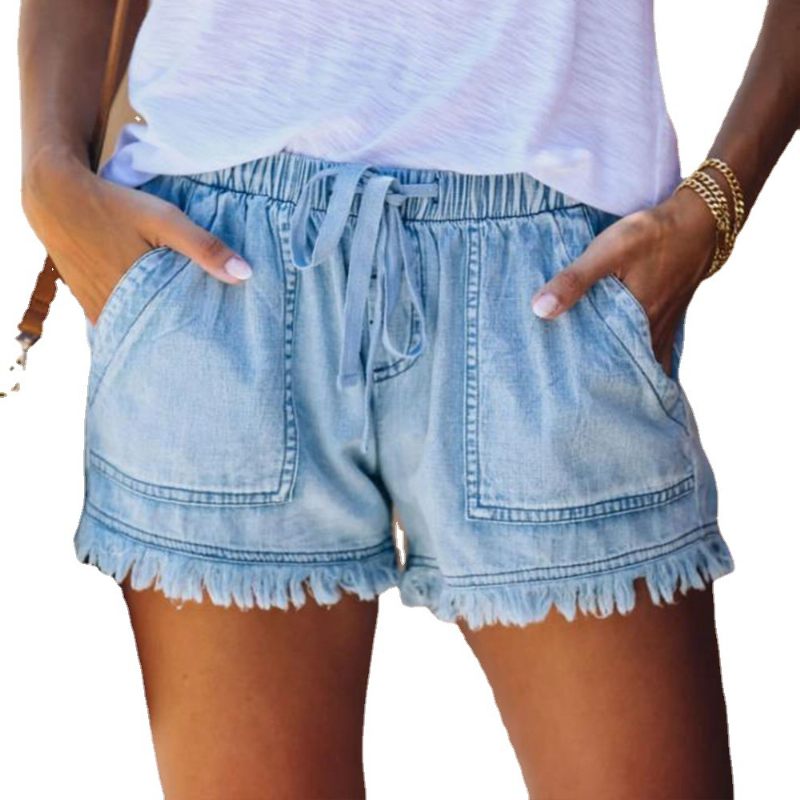 Jeans Shorts Dames Elastische Taille Pocket Broek Casual Hoge