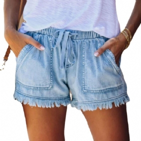 Jeans Shorts Dames Elastische Taille Pocket Broek Casual Hoge