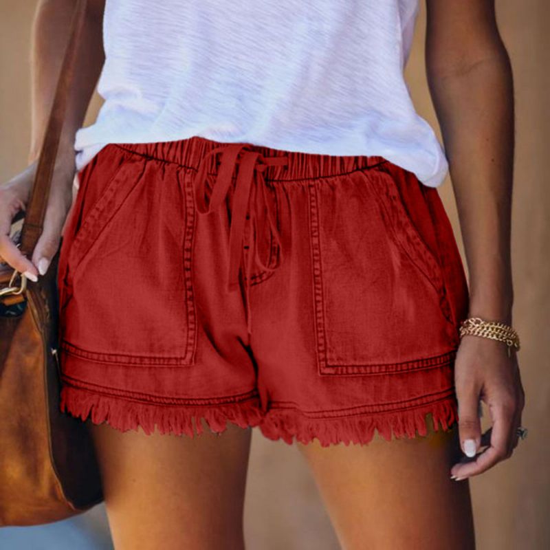 Jeans Shorts Dames Elastische Taille Pocket Broek Casual Hoge