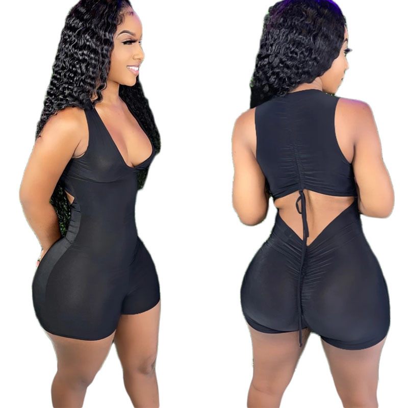 Jumpsuit Dames Tanktop Mouwloze Geplooide Shorts Sexy