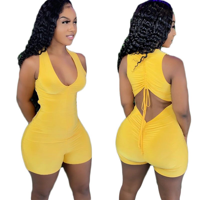 Jumpsuit Dames Tanktop Mouwloze Geplooide Shorts Sexy