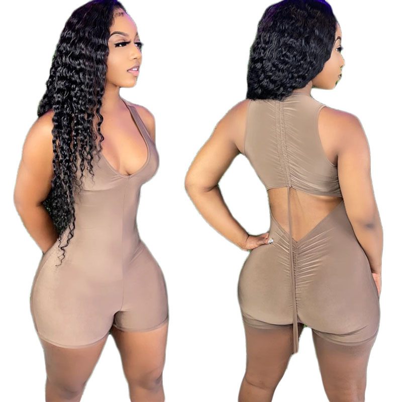 Jumpsuit Dames Tanktop Mouwloze Geplooide Shorts Sexy