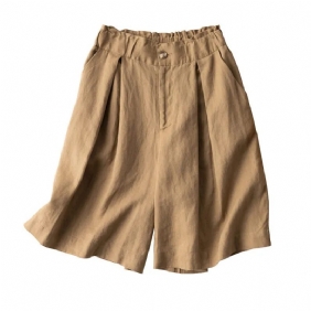 Katoenen En Linnen Dunne Shorts Dames Zomer Losse Gesp Taille Wijde Pijpen Grote Maten Casual Vijfpuntsbroeken