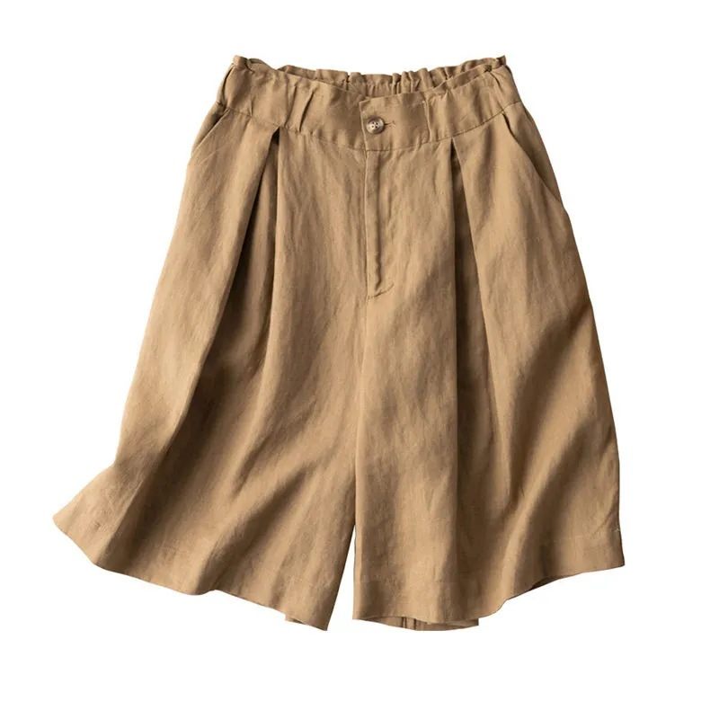 Katoenen En Linnen Dunne Shorts Dames Zomer Losse Gesp Taille Wijde Pijpen Grote Maten Casual Vijfpuntsbroeken