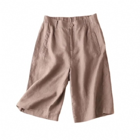 Katoenen En Linnen Wijde Pijpen Shorts Dames Dunne Sectie Semi-elastische Hoge Taille Losse Casual