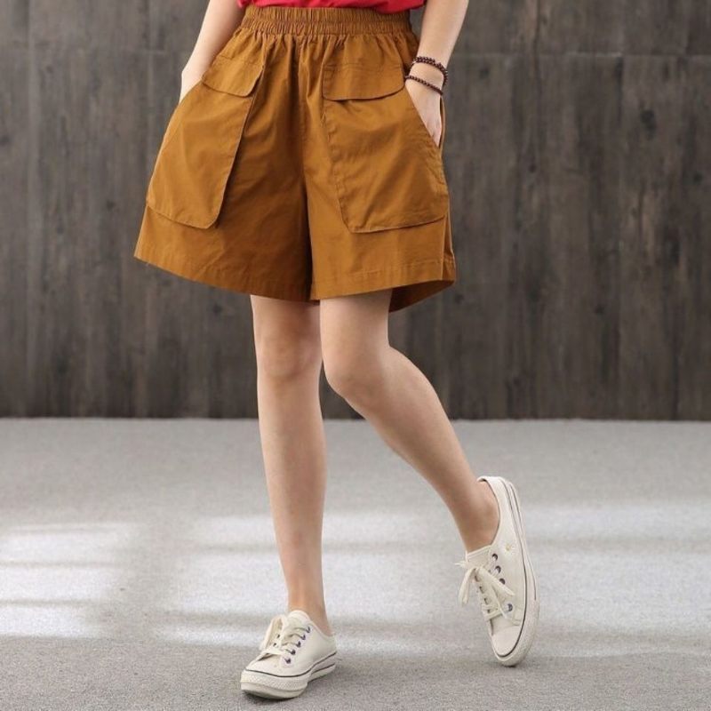 Katoenen Shorts Dames Losse Hoge Taille Zwart