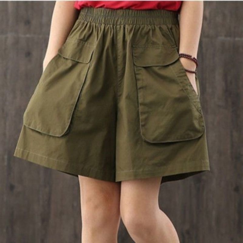 Katoenen Shorts Dames Losse Hoge Taille Zwart