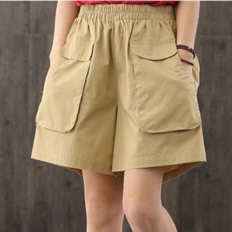 Katoenen Shorts Dames Losse Hoge Taille Zwart