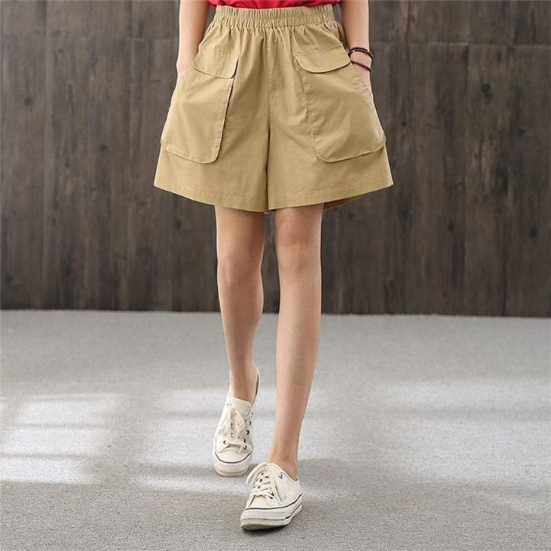 Katoenen Shorts Dames Losse Hoge Taille Zwart