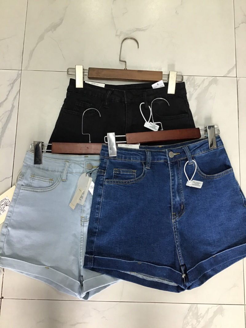 Vintage Hoge Taille Stretch Damesshort Slim Fit Denim Short