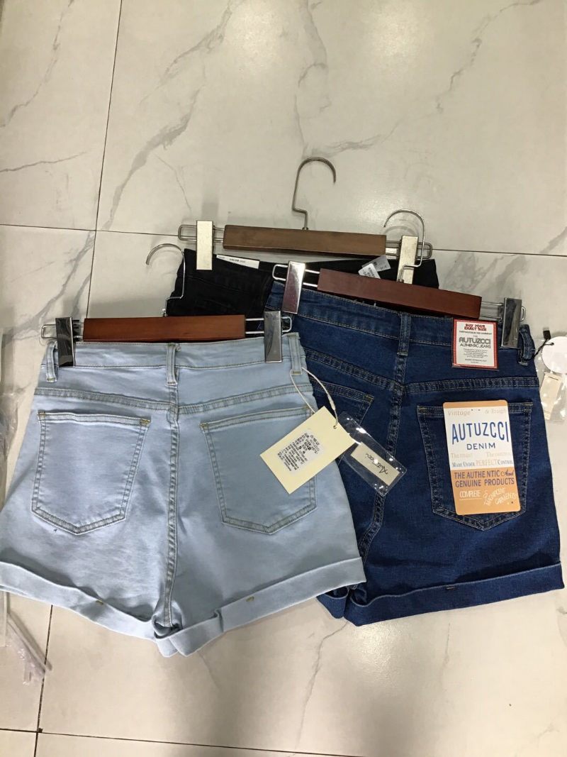 Vintage Hoge Taille Stretch Damesshort Slim Fit Denim Short