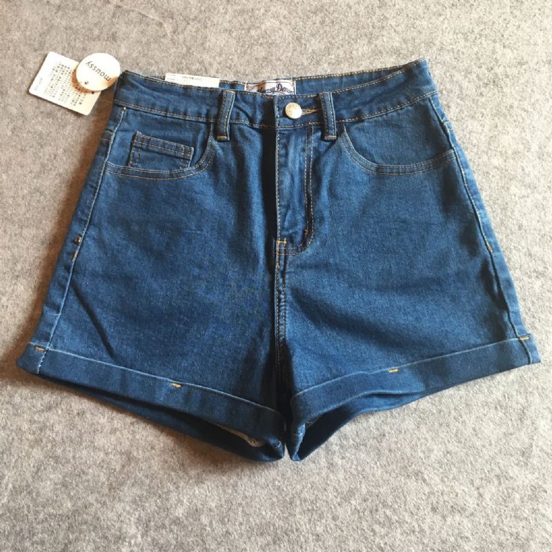 Vintage Hoge Taille Stretch Damesshort Slim Fit Denim Short