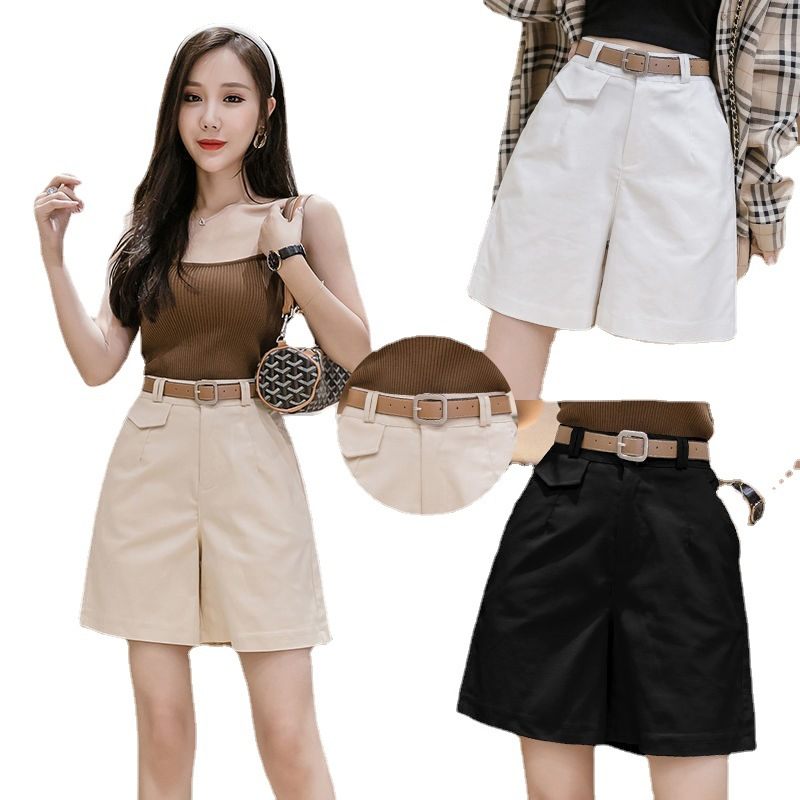 Women's Five Points Wide Leg Shorts 2024 High Waist Loose Straight Retro Workwear Casual