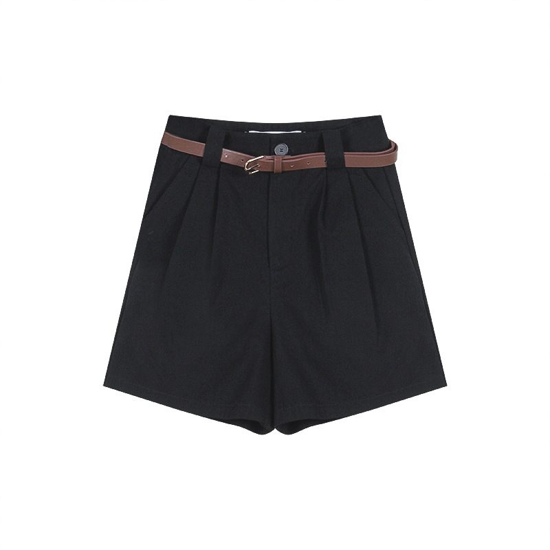 Zwarte Casual Hoge Taille Shorts Dames Nieuwe Losse Wijde Pijpen