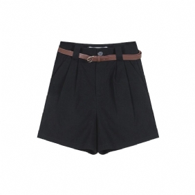 Zwarte Casual Hoge Taille Shorts Dames Nieuwe Losse Wijde Pijpen