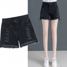 Zwarte Hoge Taille Denim Shorts Dames Losse Casual Gescheurde Dunne Sectie