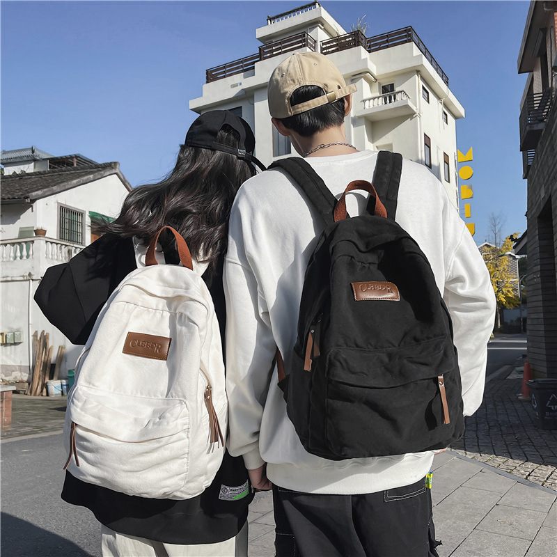 Canvas Schooltas Mannelijke En Vrouwelijke Studenten Middelbare Scholieren Effen Kleur Rugzak Retro Reisrugzak